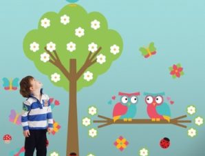 Κουκουβάγιες σε δέντρο Παιδικά Αυτοκόλλητα τοίχου 159Χ110 cm (card size)