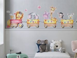 Τρενάκι γεμάτο με ζωάκια Παιδικά Αυτοκόλλητα τοίχου 60 x 20 εκ.