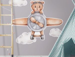 Αρκουδάκι πιλότος Παιδικά Αυτοκόλλητα τοίχου 60 x 53 εκ.