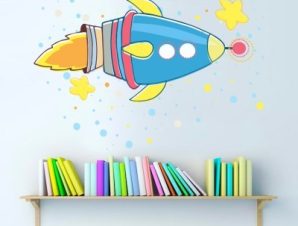 Διαστημόπλοιο πολύχρωμο Παιδικά Αυτοκόλλητα τοίχου 73 x 52 εκ.