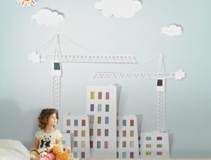 Κτίρια και γερανοί Παιδικά Ταπετσαρίες Τοίχου 100 x 100 εκ.