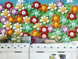 Φόντο χαρούμενα λουλούδια Παιδικά Ταπετσαρίες Τοίχου 100 x 100 εκ.