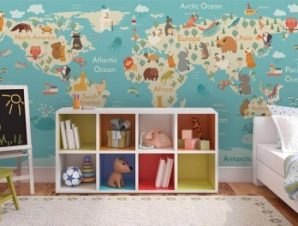 Παγκόσμιος Χάρτης με Ζώα, Παιδικά, Ταπετσαρίες Τοίχου, 145 x 69 εκ.