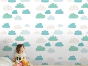 Μοτίβο με σύννεφα Παιδικά Ταπετσαρίες Τοίχου 100 x 100 εκ.